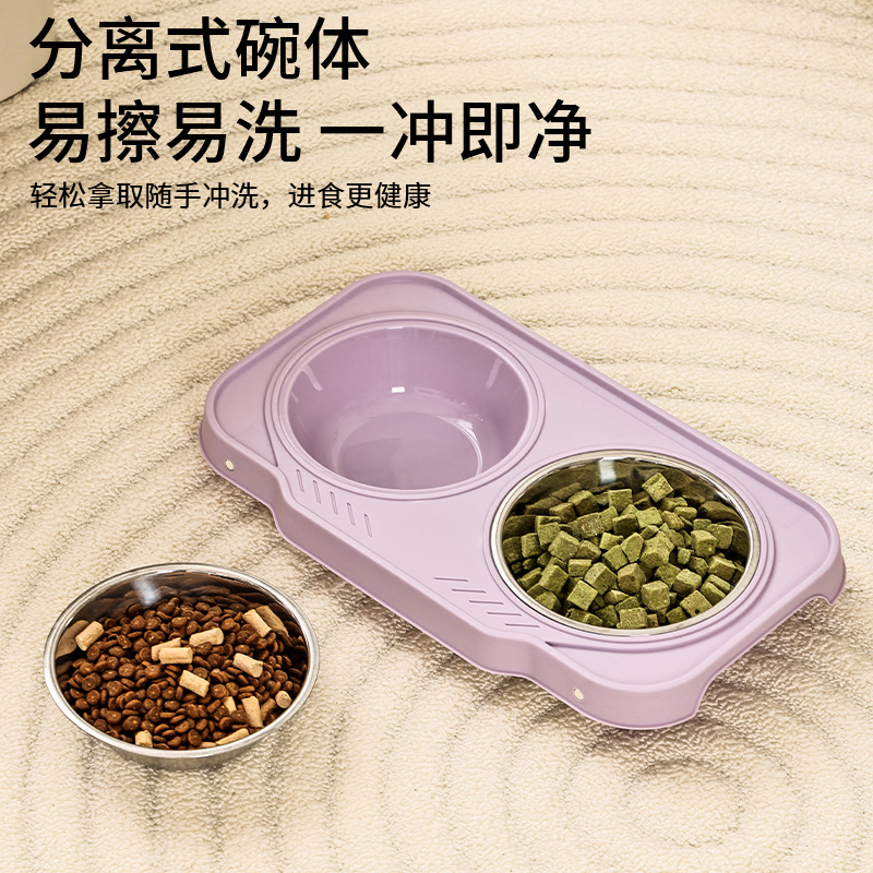 宠物碗可折叠不锈钢双碗猫犬通用保护颈椎高脚餐桌防打翻大号狗碗