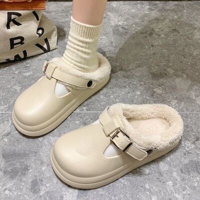 加绒防水棉拖鞋女秋冬季2024新款室内保暖皮质EVA外穿毛毛勃肯鞋