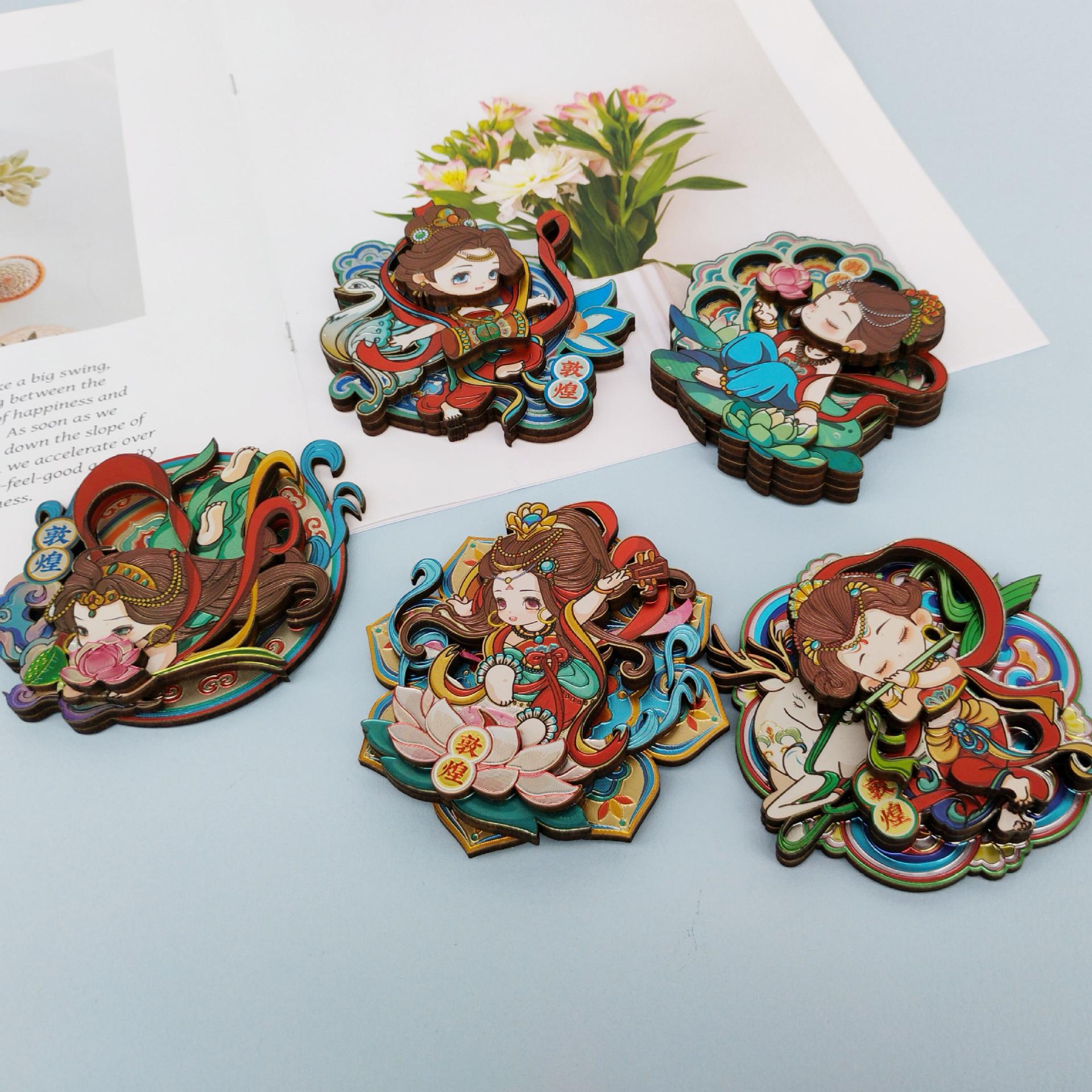 敦煌灵动飞天冰箱贴3D立体动感礼品磁性贴国潮木质文创礼物国潮风