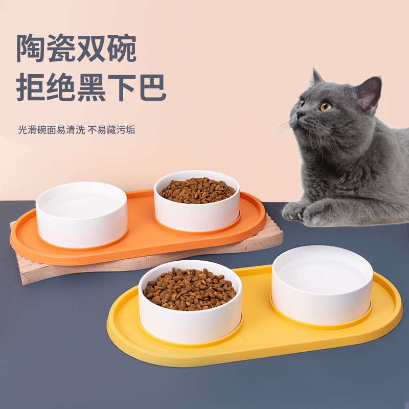 猫碗狗狗碗防打翻陶瓷饭盆宠物喝水碗狗粮盆食盆猫粮双碗狗碗用品