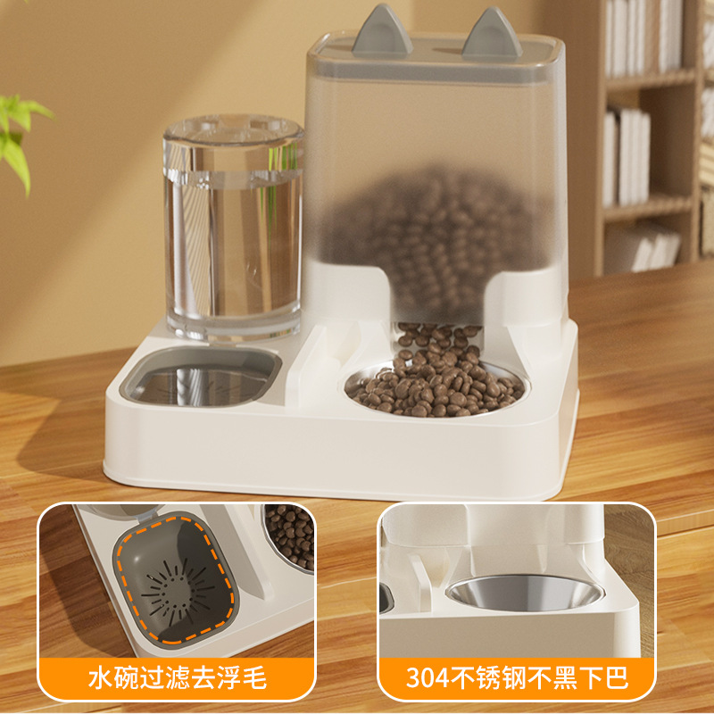 猫碗狗碗猫食盆饮水一体猫盆陶瓷宠物喝水双碗猫咪猫粮自动喂食器