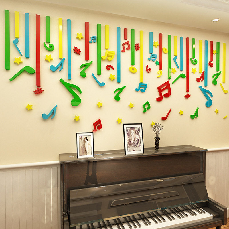 9wor音乐教室布置钢琴辅导班墙面贴画3d立体音符装饰幼儿园班级墙