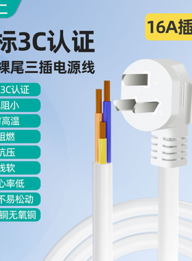 国标三芯4平方电缆线10A 插头 带线三相16A纯铜电线铜芯电源线 带