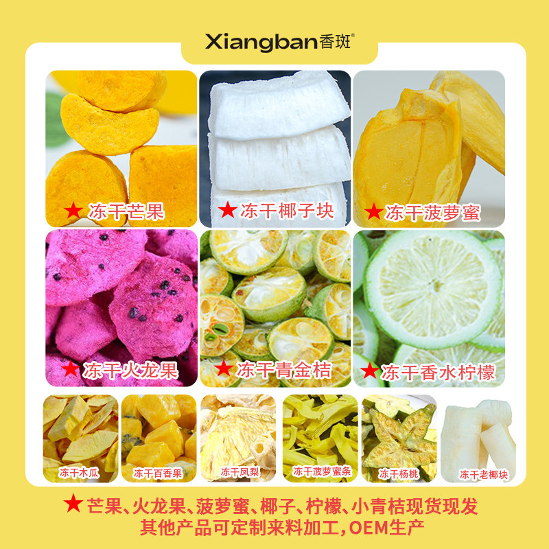 批发海南新鲜美味冻干水果菠萝蜜火龙果等定制来料加工OEM生产