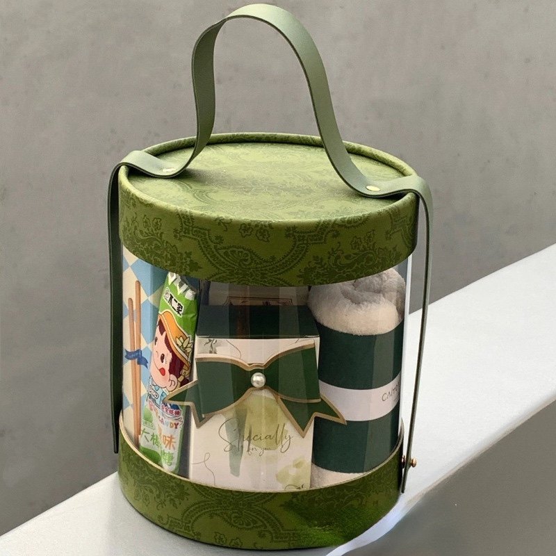 唯美ins手提透明抱抱桶伴手礼盒复古印花PVC礼物盒婚礼回礼喜糖盒