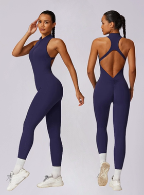 ATB五花肉同款连体瑜伽服裸感速干拉链美背训练运动紧身衣带胸垫