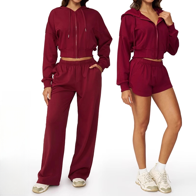 红色瑜伽服女款宽松显瘦运动套装