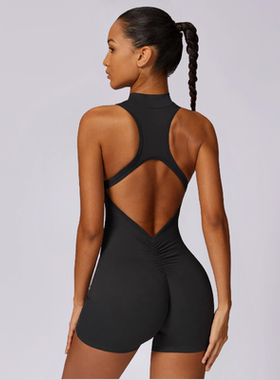 ATB五花肉同款连体健身裤一体式拉链美背瑜伽连体衣带胸垫女
