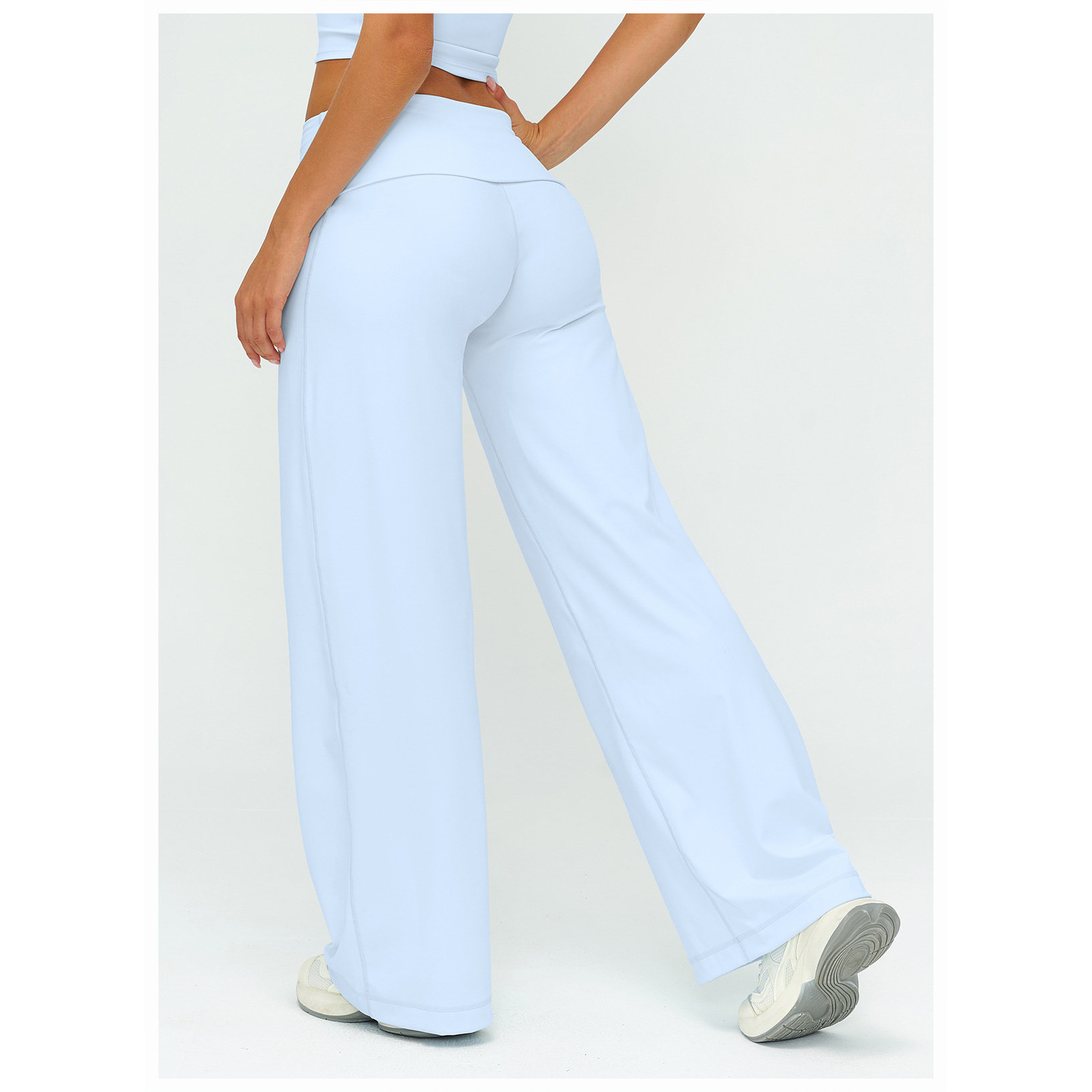 *csb同款磨毛长裤翻折腰头宽松阔脚显瘦长裤户外跑步运动阔腿裤女