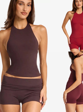 *csb同款背心女含胸垫挂脖美背健身上衣高腰速干运动健身短裤