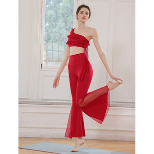 【中国红系列】瑜伽服运动背心套装女斜单木耳边防震健身文胸内衣