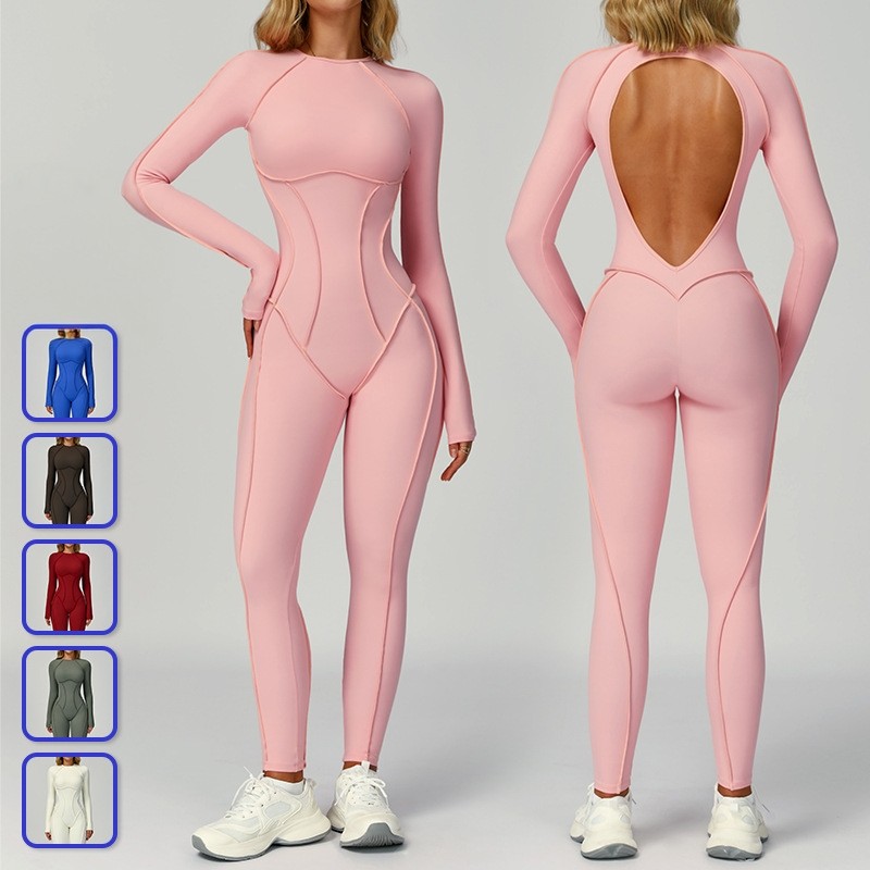 BetterMe同款磨毛撞色瑜伽连体衣镂空美背连体瑜伽服女