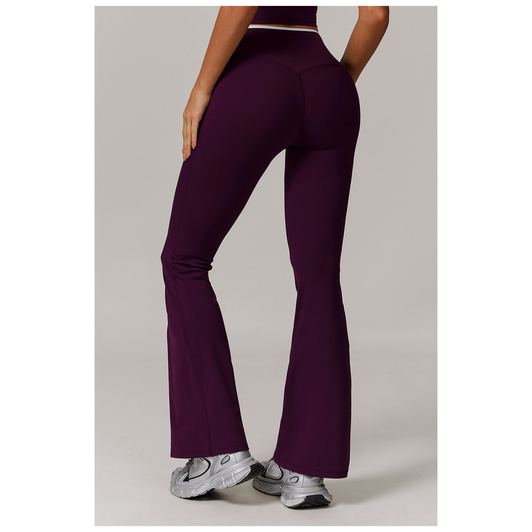 欧美裸感紧身瑜伽裤微喇交叉高腰阔腿喇叭裤女运动健身裤