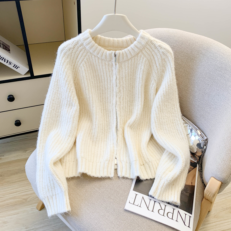 实拍 慵懒风双拉链针织毛衣短款软糯松弛高级感针织外套