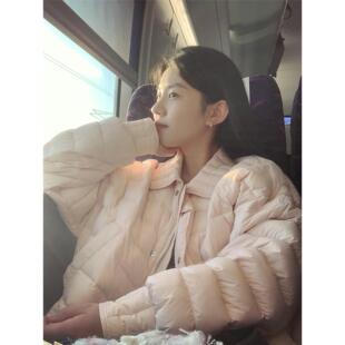 轻薄翻领短款羽绒棉服女2025冬季新款小个子韩版甜美粉色棉袄外套