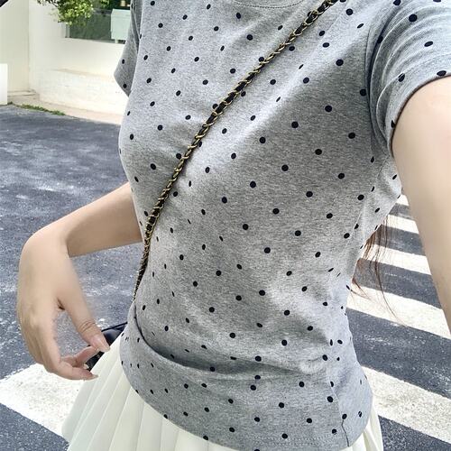 实拍 实价 40支纯棉210克92棉/8氨纶短袖T恤女规则波点布匹