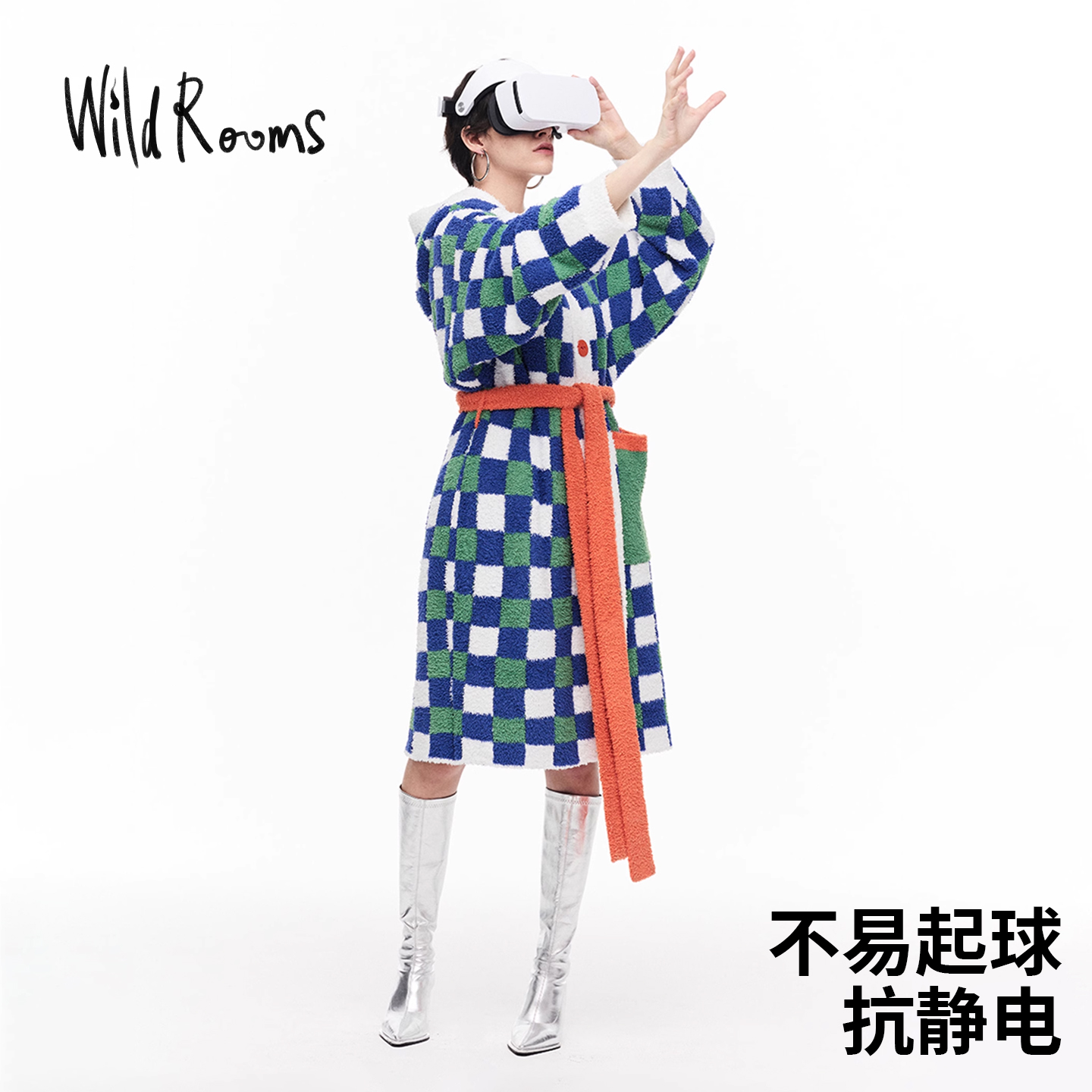 冬季设计师款加厚棋盘格睡袍