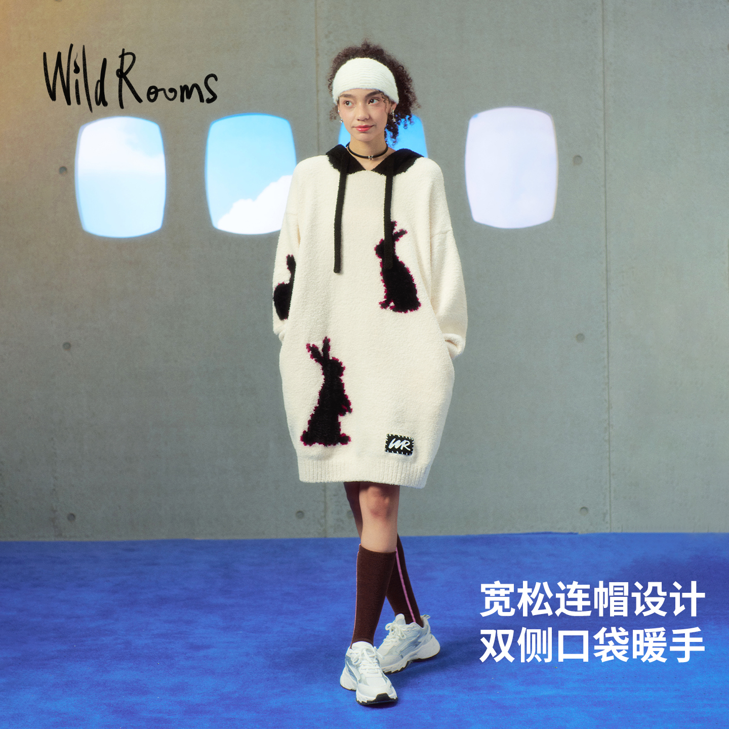 WildRooms卡通兔子半边绒睡裙