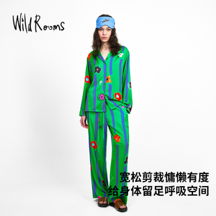 2026春夏 女款 WildRooms家居服柔软宽松花卉条纹印花长袖 睡衣套装