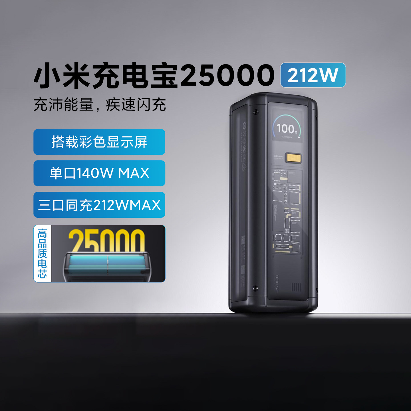 小米充电宝25000毫安212W多设备
