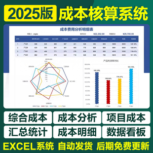 2025产品成本核算分析excel表格系统生产成本利润明细统计预测表