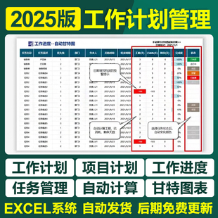 2025新工作项目计划进度管理Excel表格甘特图识别节假日工期提醒