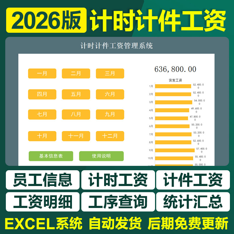 2026计时计件工资管理excel表格系统车间计件工资计算钟点工