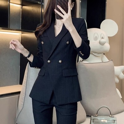 西装套装女外套2025新款春秋季高端气质职业ol黑色西服长裤两件套