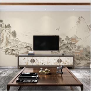 中式 山水墨壁画客厅沙发电视背景墙壁纸墙纸茶室酒店饭店定制墙布