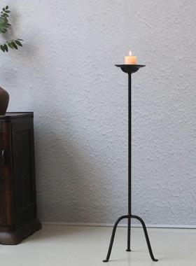 复古烛台中式落地铁艺铸铁禅意仿古家居茶室酒店道具软装创意