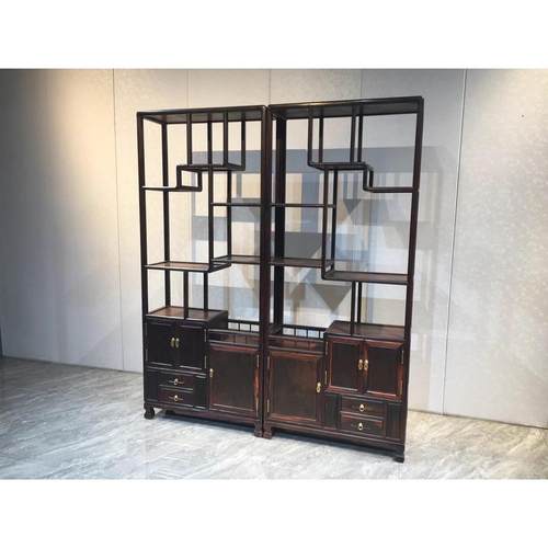 紫光檀东非黑黄檀双线条博古架多宝阁古董架储物架清式明式家具