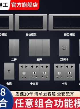 国际电工118型功能件组合灰色一开开关插座面板模块1/2/3/4位框架