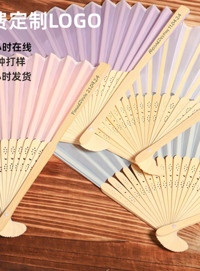 免费刻制LOGO印刷激光定制图案激光印刷白布扇婚礼多种颜色素面
