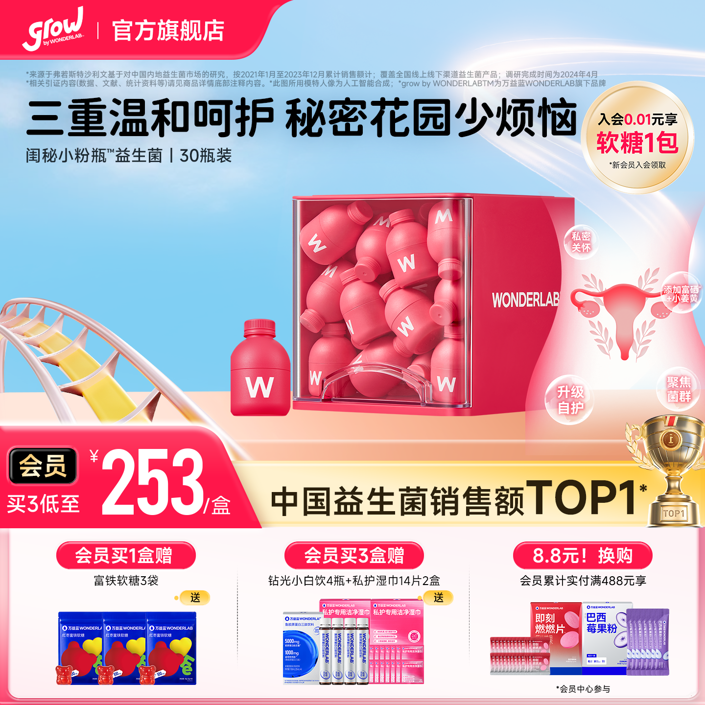 万益蓝WonderLab闺秘小粉瓶™益生菌女性益生菌温和呵护私处30瓶