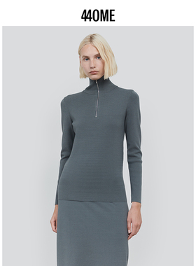 440ME女装25秋季新品修身立领半拉链竖状纹理格雷系毛衣FDFW0515K