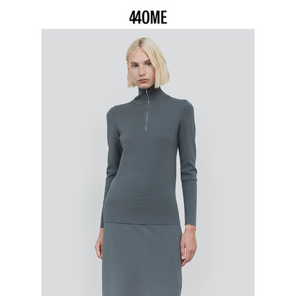 440ME女装25秋季新品修身立领半拉链竖状纹理格雷系毛衣FDFW0515K