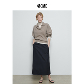 440ME女装 秋冬休闲POLO领纯羊毛套头长袖 落肩宽松毛衣FB3F0338K