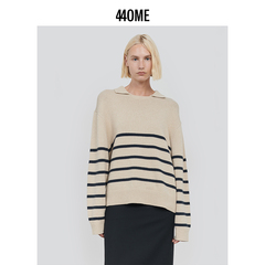 440ME女装 25秋季新品羊毛混纺polo领宽松条纹撞色毛衣FDFW0502K