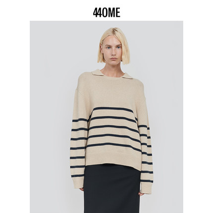 440ME女装 25秋季新品羊毛混纺polo领宽松条纹撞色毛衣FDFW0502K