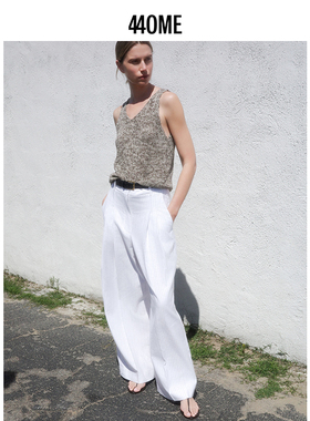 440ME女装 时髦灰咖V领外穿清爽透气棉麻短款针织背心FCSS0387K