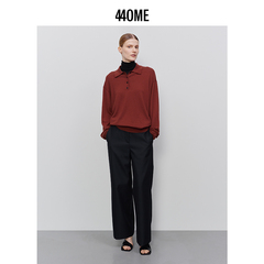 440ME女装 经典黑色羊毛混纺舒适质感直筒休闲西裤长裤FCFW0807W