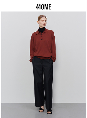 440ME女装 经典黑色羊毛混纺舒适质感直筒休闲西裤长裤FCFW0807W