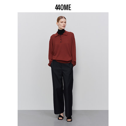 440ME女装 经典黑色羊毛混纺舒适质感直筒休闲西裤长裤FCFW0807W