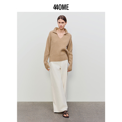 440ME女装 绵羊毛混纺慵懒松弛V领高智感驼色针织毛衣FDSS0308K