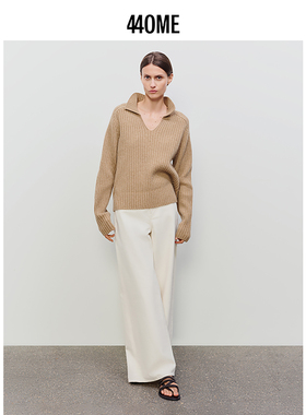 440ME女装 绵羊毛混纺慵懒松弛V领高智感驼色针织毛衣FDSS0308K