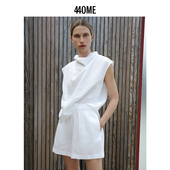 440ME女装 上衣FDSS0235W 套头衫 新品 亚麻小高领T恤松弛透气无袖