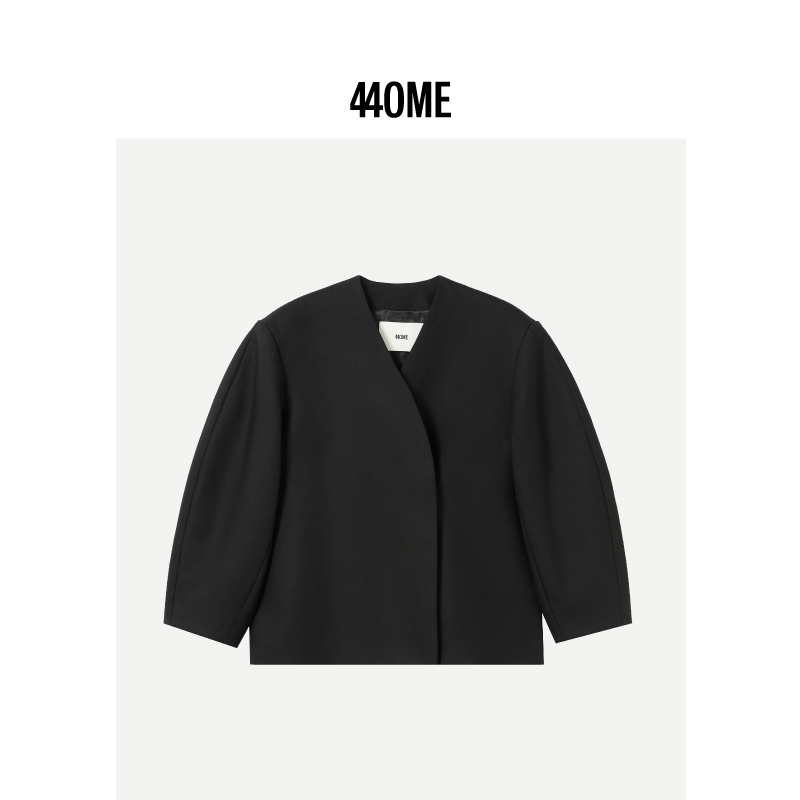 440ME简约无领廓形短款西装外套