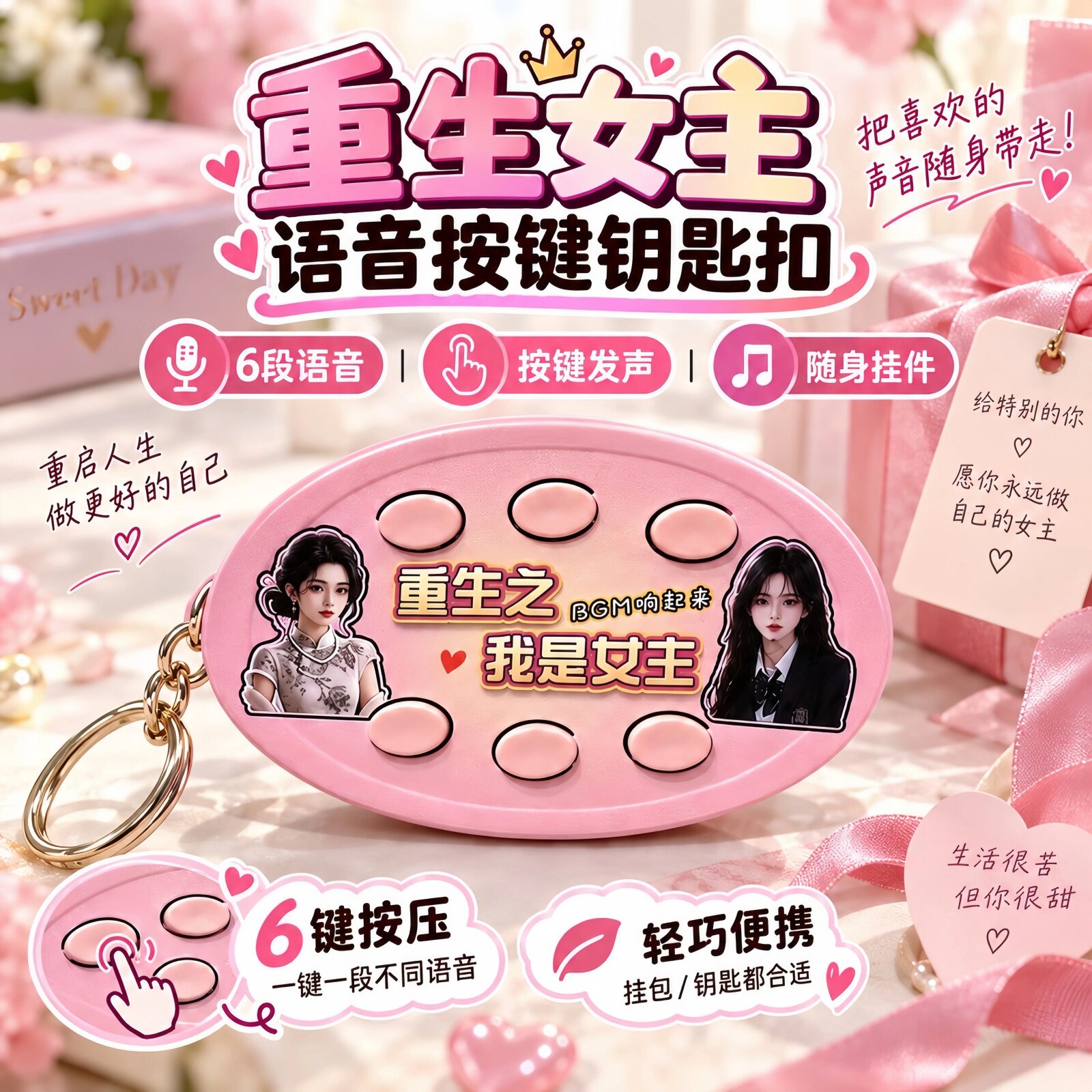 重生之我是女主语音六按键钥匙扣玩具bgm男主小礼品送同学朋友