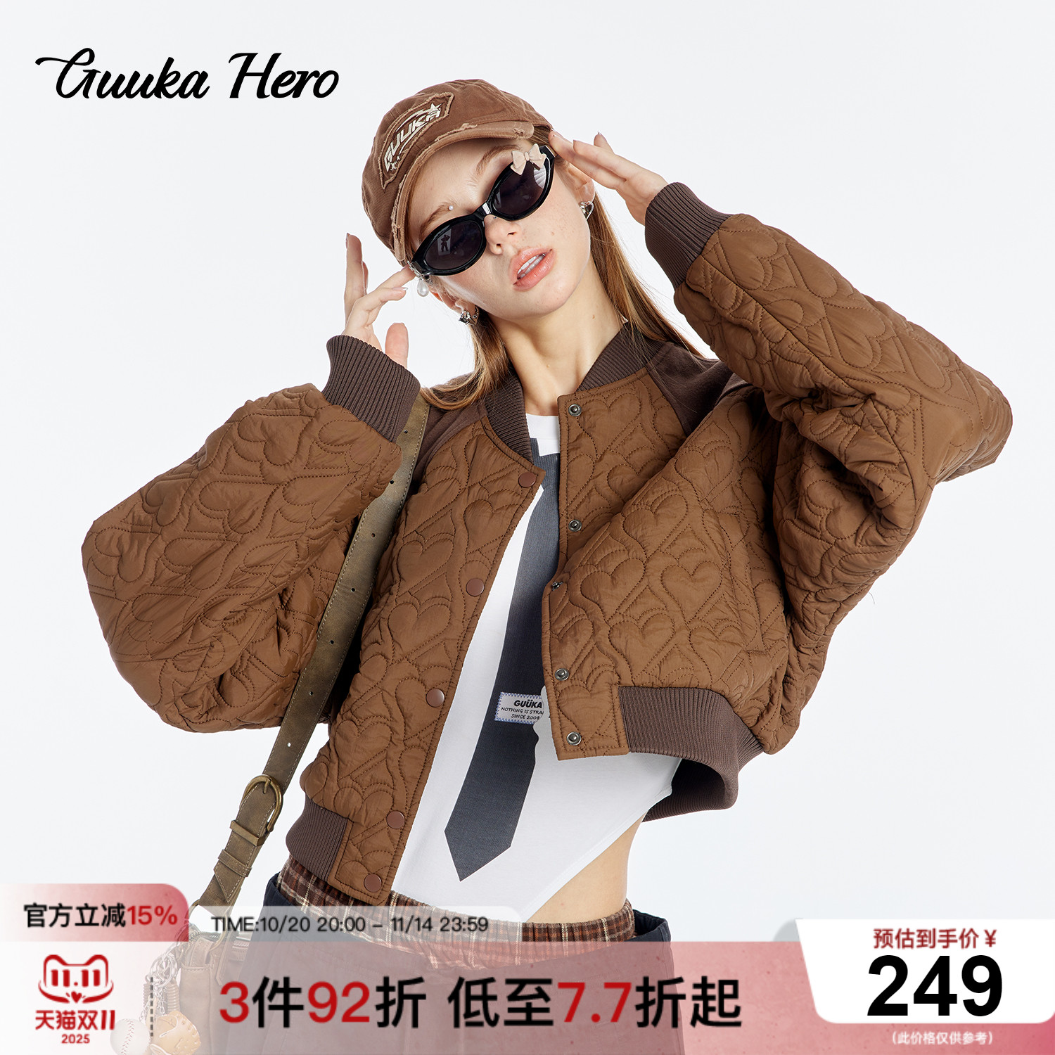 GUUKAHERO绗棉短款棒球服棉衣