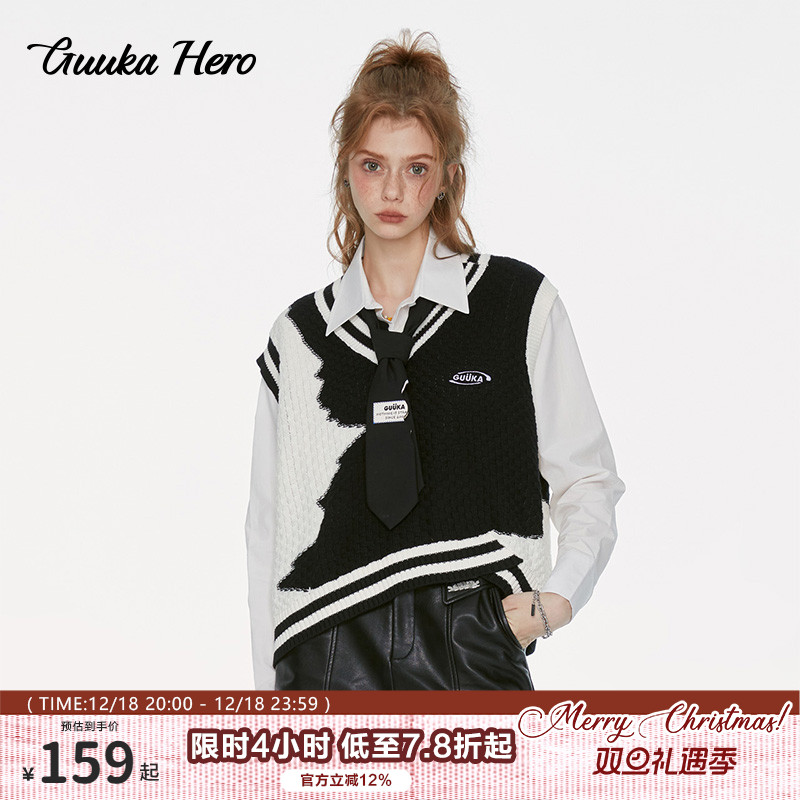 GUUKAHERO黑白V领针织衫